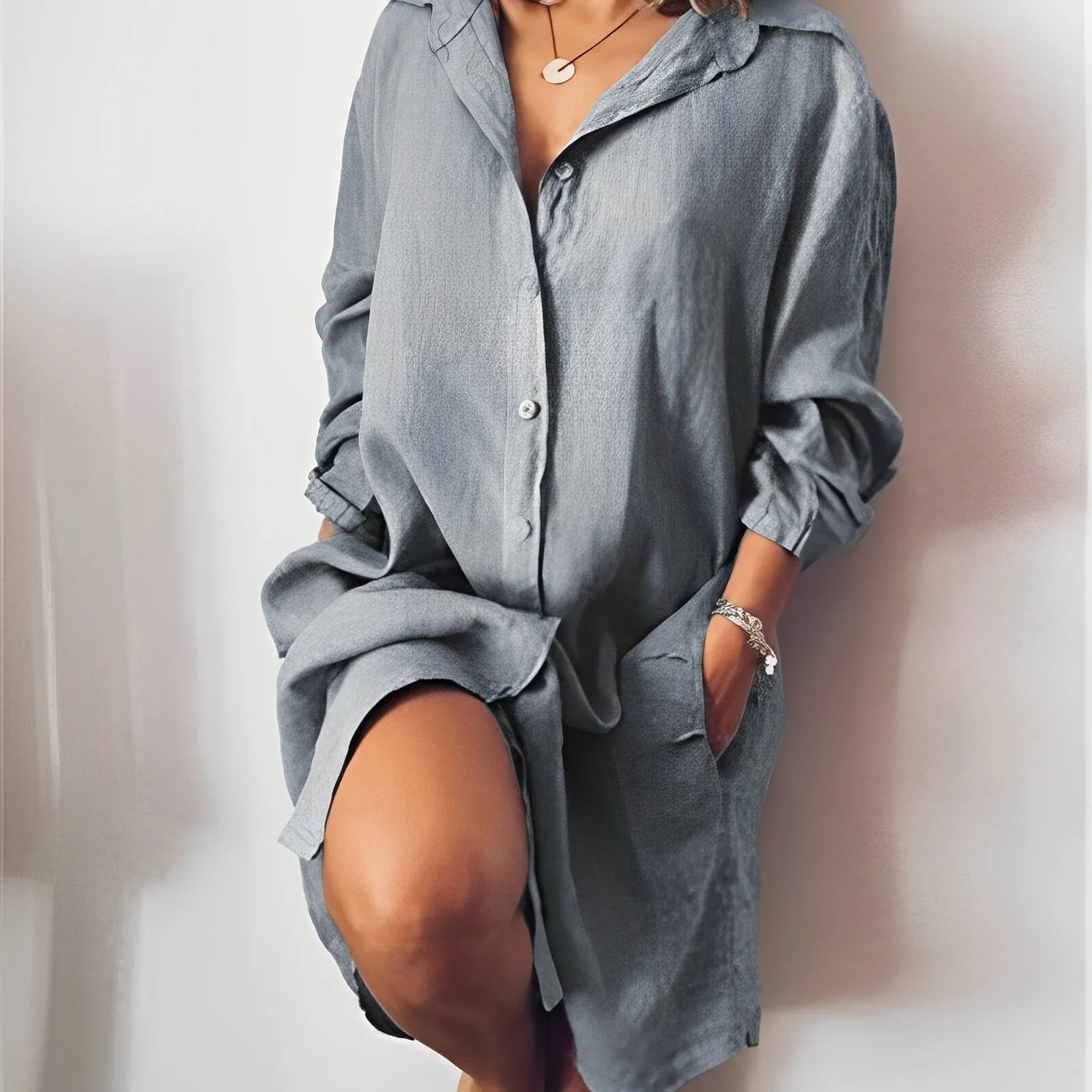 Noralie Long Sleeve Button Down Shirt Dress - Image 4