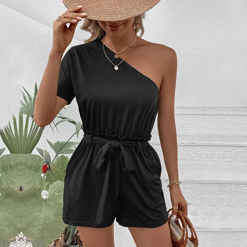 Noreliah Romper | Women's Black One Shoulder Romper