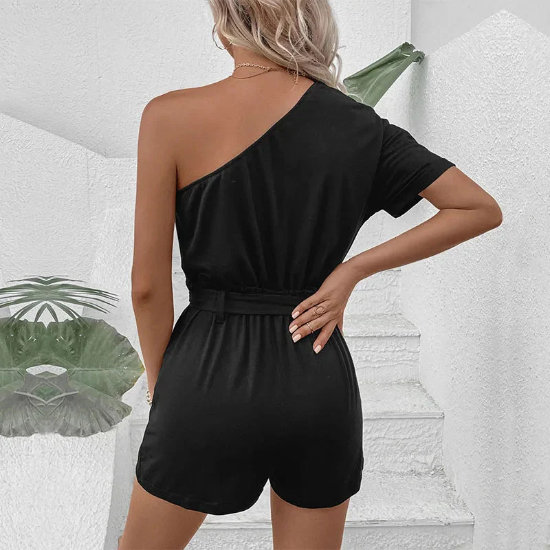 Noreliah Romper | Women's Black One Shoulder Romper - Image 4