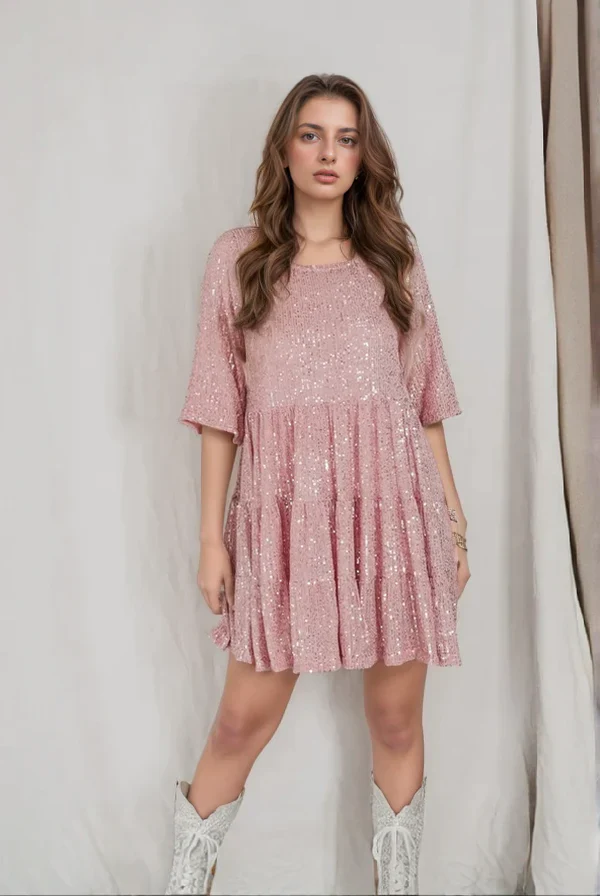 Nova Loose-fit Comfy Sequins Baby Doll Dress - Image 3