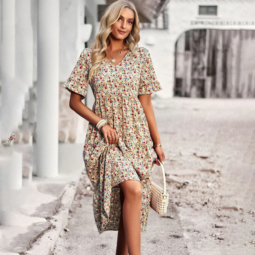 Oaklea Dress | Boho Floral Midi Dress with Ruffle Sleeves - Image 2