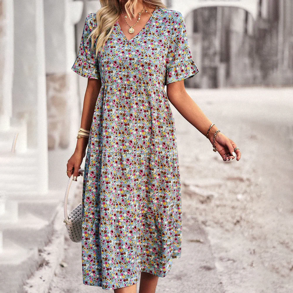Oaklea Dress | Boho Floral Midi Dress with Ruffle Sleeves - Image 5