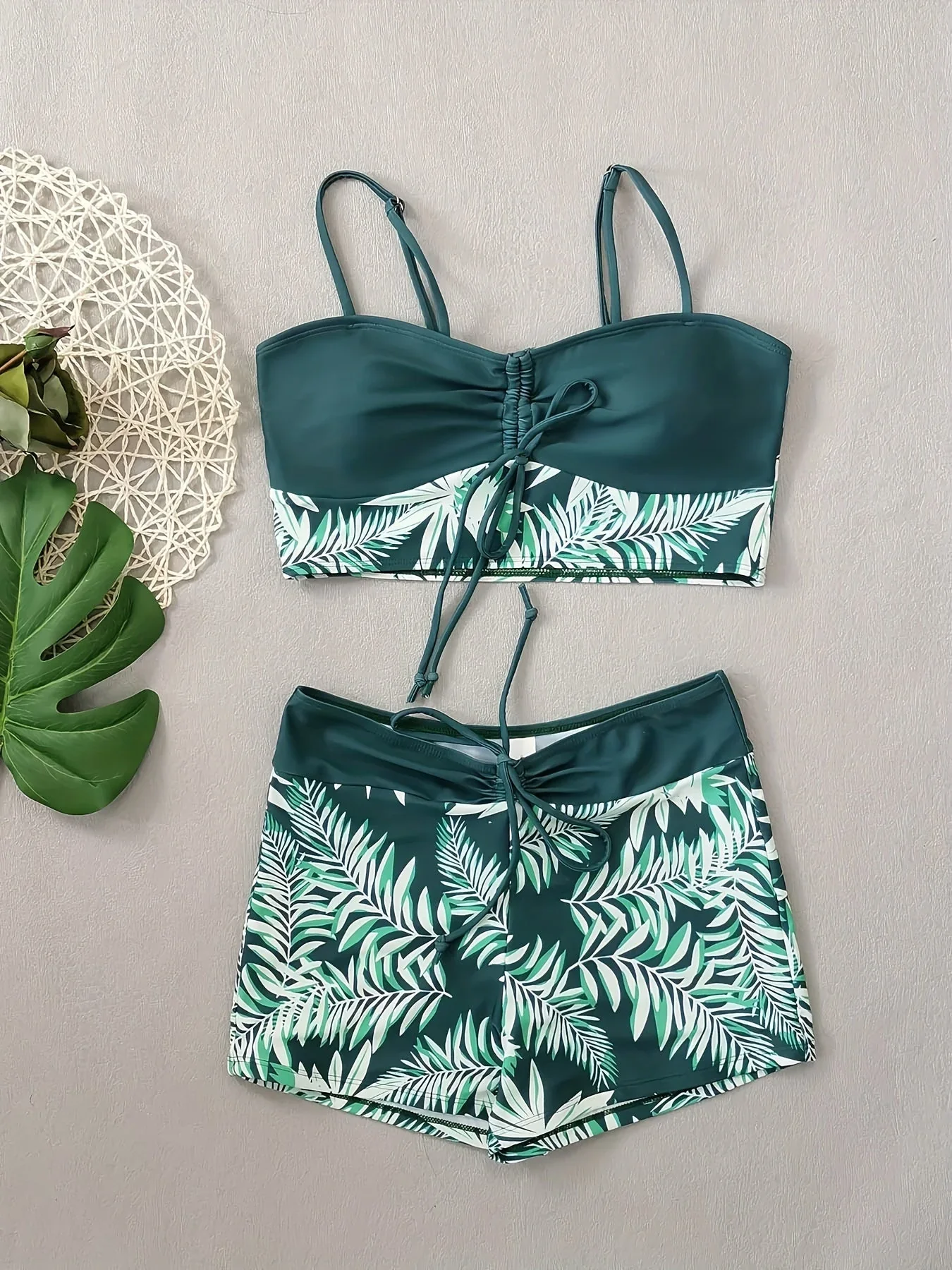 Oaklyn Bikini | Two-Piece Bikini Set with Leaf Print and Boyshorts - Image 6