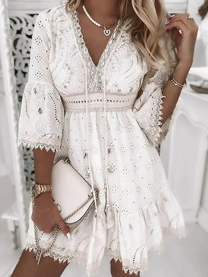 Odelinda Dress | Breathable Lace Summer Dress with V-Neck - Image 2