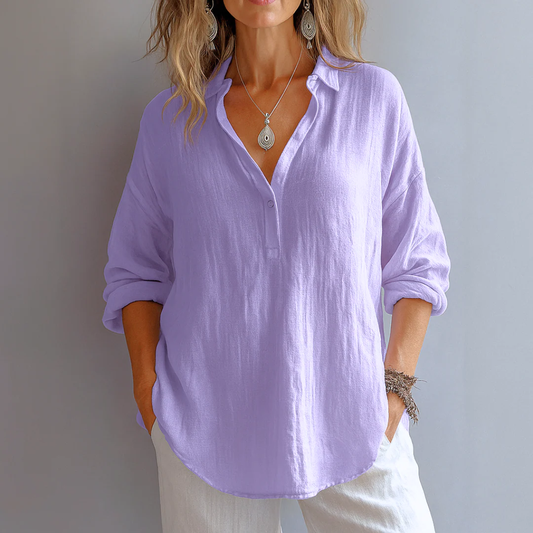 Olivia Relaxed Fit Blouse | Collared Button Placket Blouse - Image 3