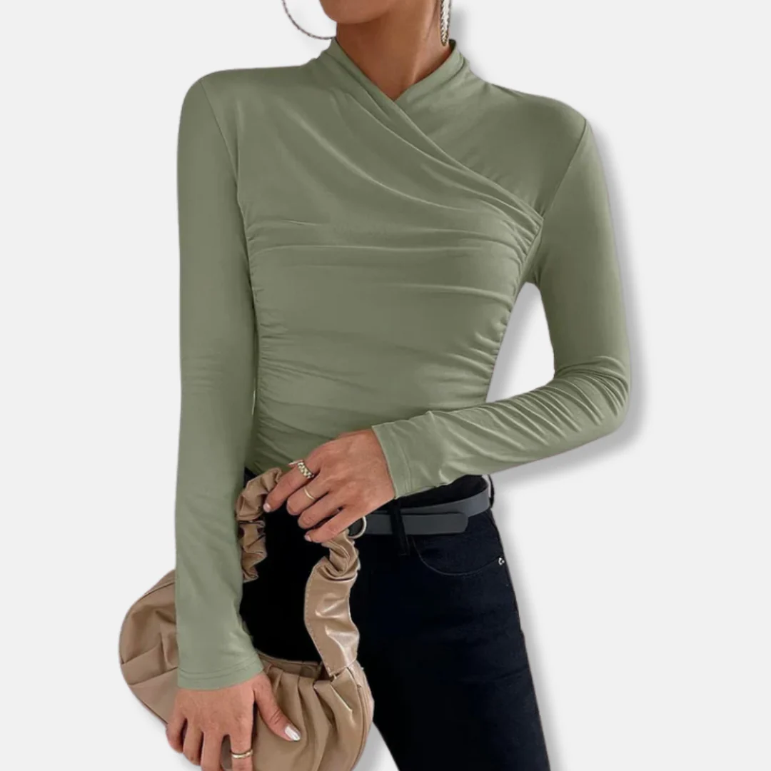 Olivia Modal Ruched Cross-Neck Long Sleeve Top | Slim Fit Top - Image 4