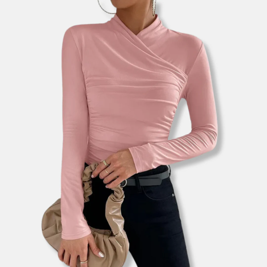 Olivia Modal Ruched Cross-Neck Long Sleeve Top | Slim Fit Top - Image 5