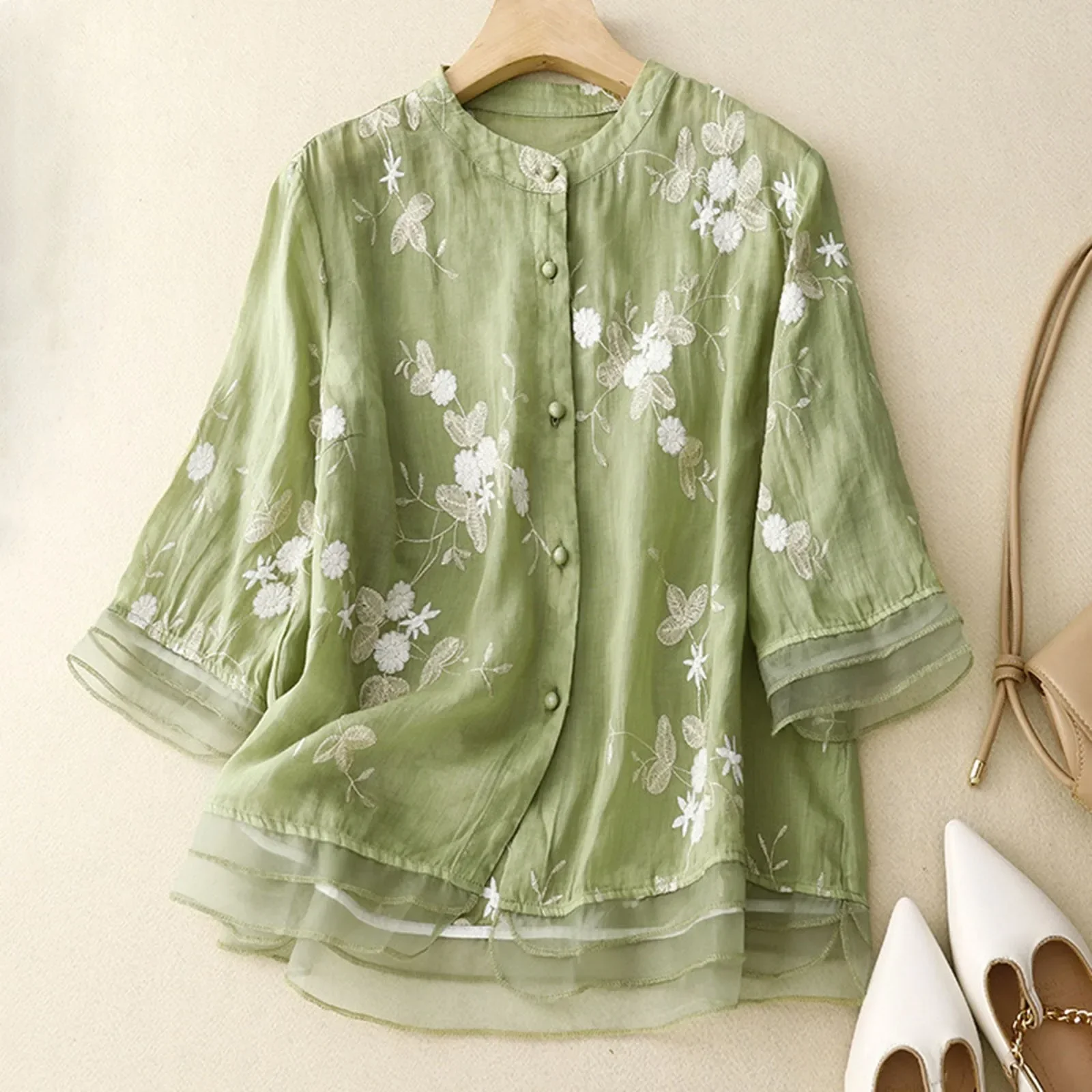 Olivia Relaxed Fit Blouse | Floral Embroidered Hip-Length Blouse