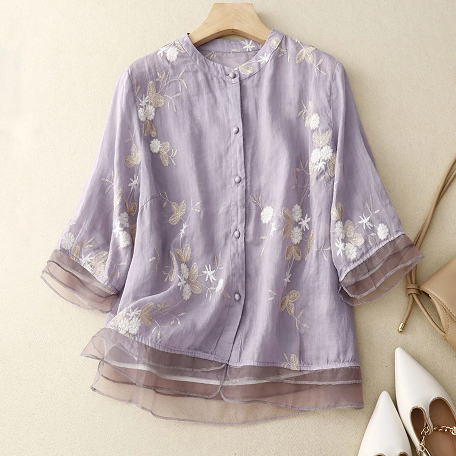 Olivia Relaxed Fit Blouse | Floral Embroidered Hip-Length Blouse - Image 3