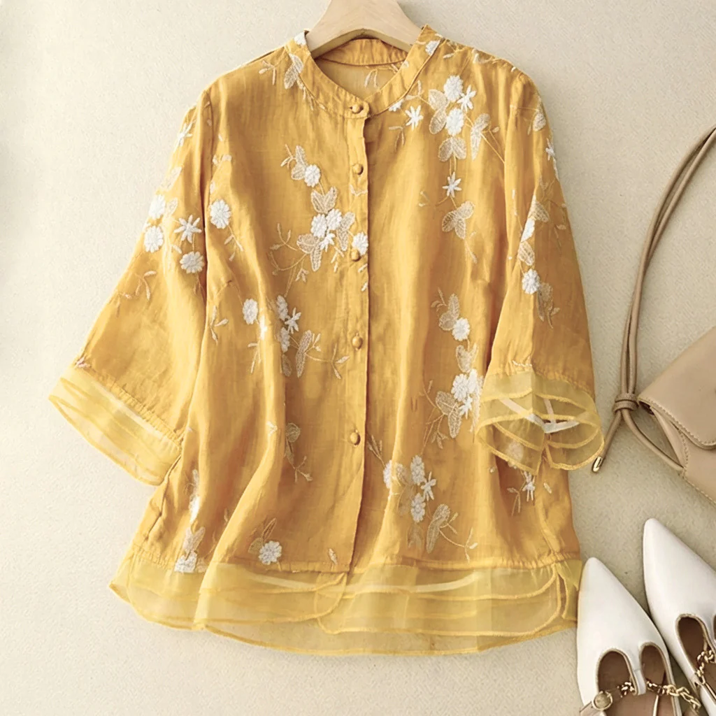 Olivia Relaxed Fit Blouse | Floral Embroidered Hip-Length Blouse - Image 4