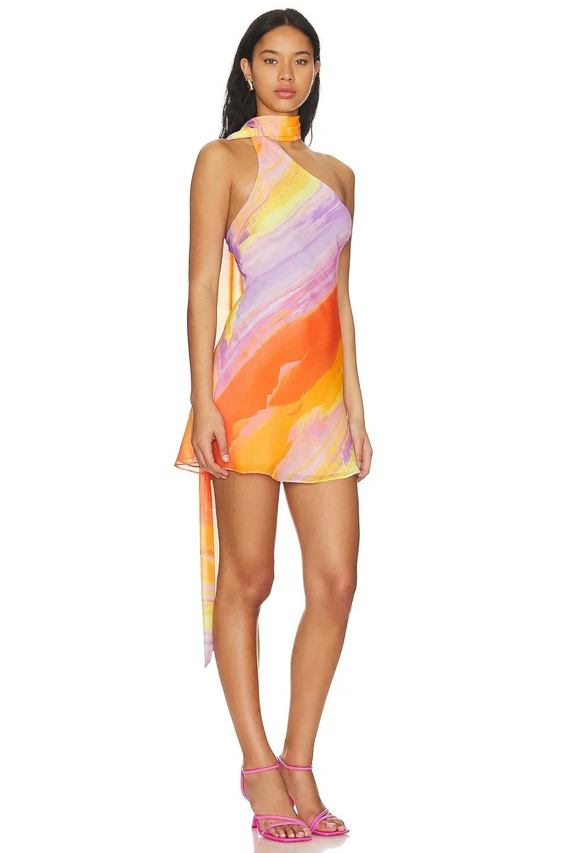 Oliviah Dress | Tropical Sunset One-Shoulder Mini Dress - Image 2