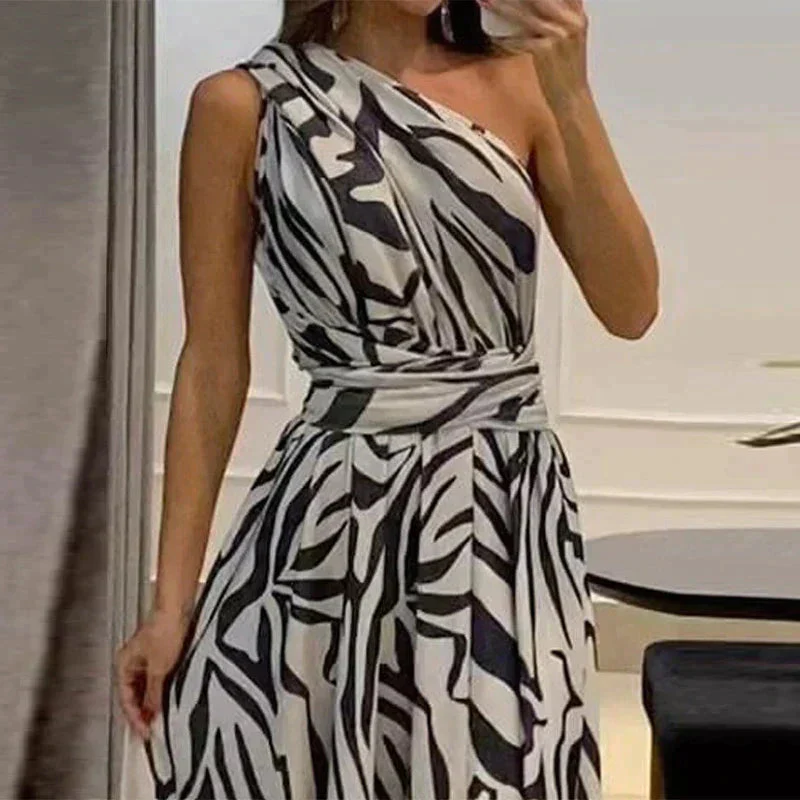 Olympe Dress | One-Shoulder Printed Chiffon Maxi Dress - Image 2