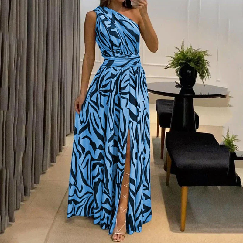 Olympe Dress | One-Shoulder Printed Chiffon Maxi Dress - Image 3