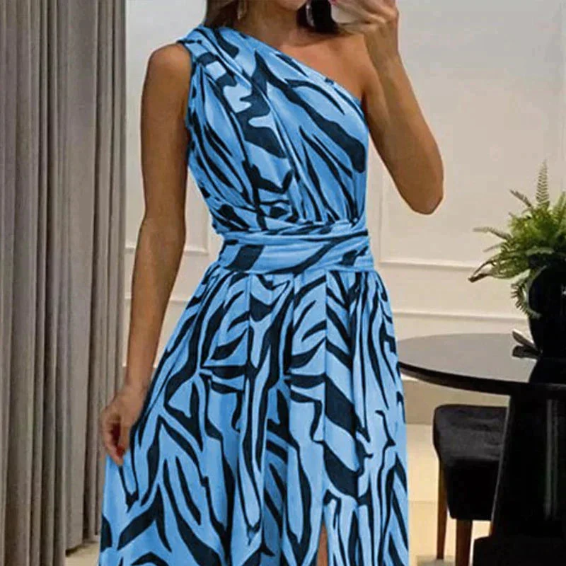 Olympe Dress | One-Shoulder Printed Chiffon Maxi Dress - Image 4