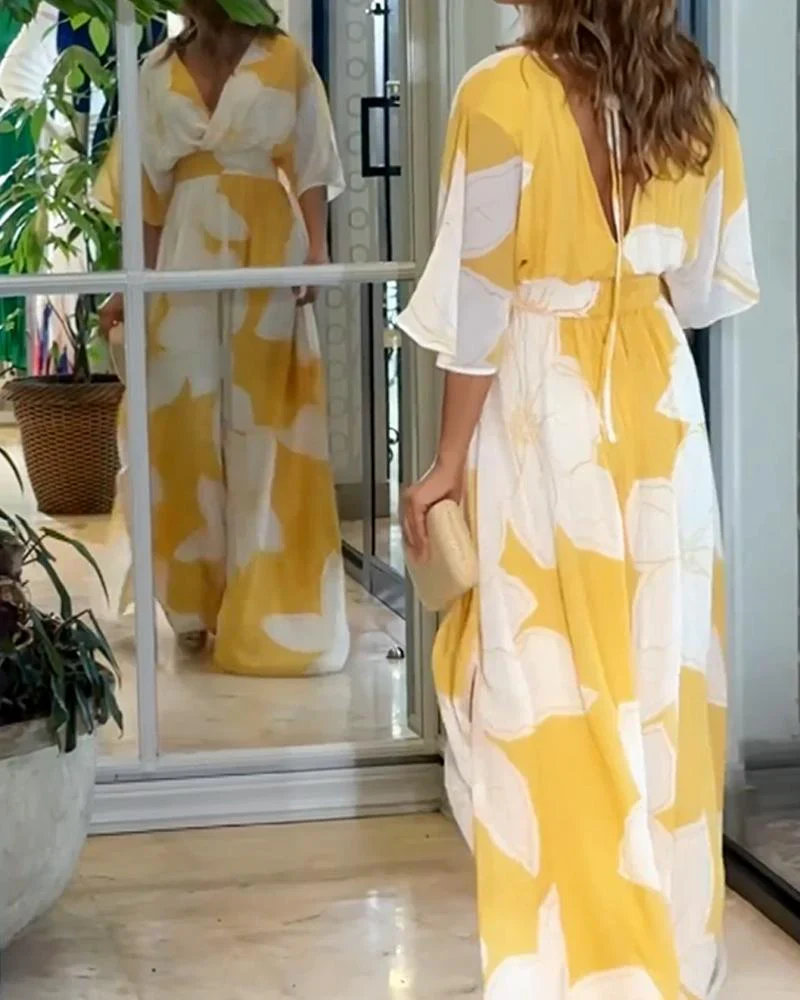 Omyra Dress | Floral Harmony Maxi Dress with V-Neck and Kimono Sleeves - Image 3