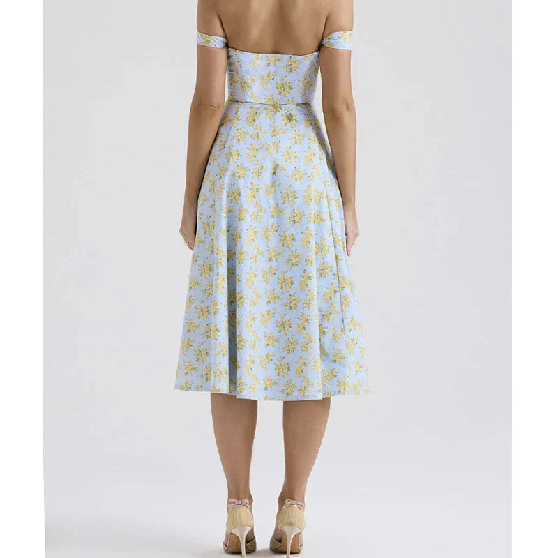 Omyrah Dress | Off-Shoulder Floral Corset Midi Dress - Image 5