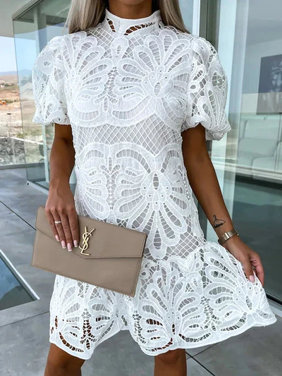 Onessa Dress | Embroidered Mini Dress with Puff Sleeves - Image 3