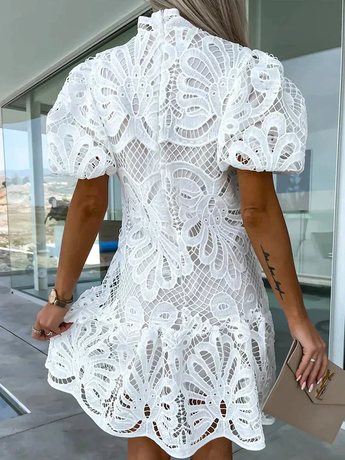 Onessa Dress | Embroidered Mini Dress with Puff Sleeves - Image 4