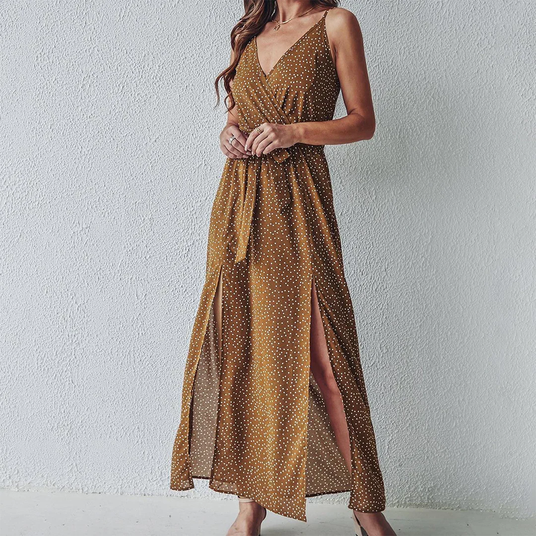 Onyx Dress | Printed Summer Maxi Dress with Slit and Waist Tie - Image 4