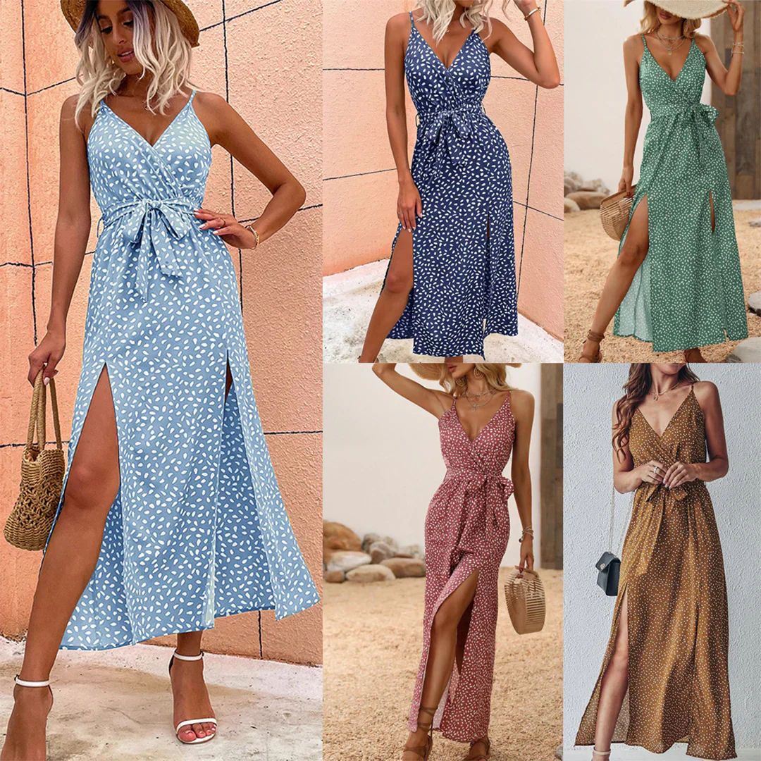 Onyx Dress | Printed Summer Maxi Dress with Slit and Waist Tie - Image 6