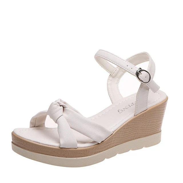 Orania Sandals | Knot Detail Wedge Sandals with Buckle Strap - Image 4
