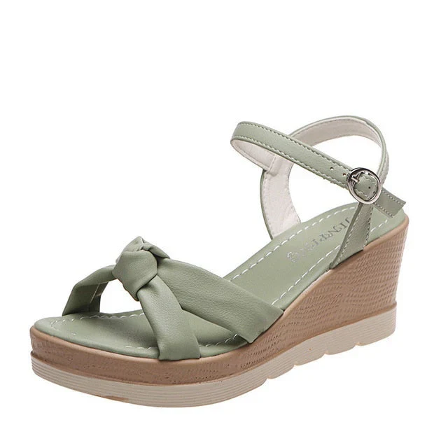 Orania Sandals | Knot Detail Wedge Sandals with Buckle Strap - Image 8