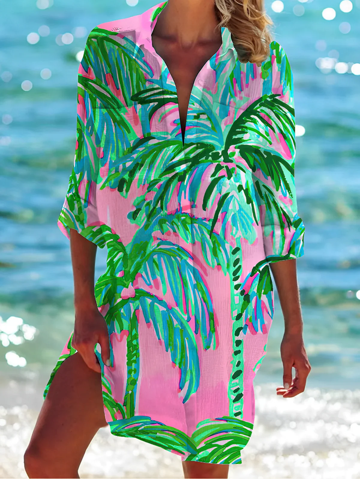 Orintha Shirt | Button-Down Printed Summer Long Blouse - Image 3
