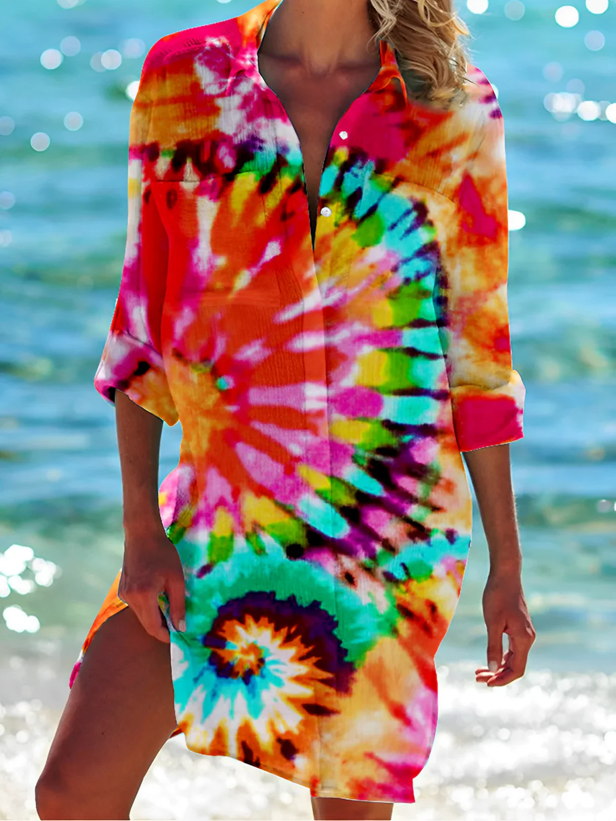 Orintha Shirt | Button-Down Printed Summer Long Blouse - Image 5