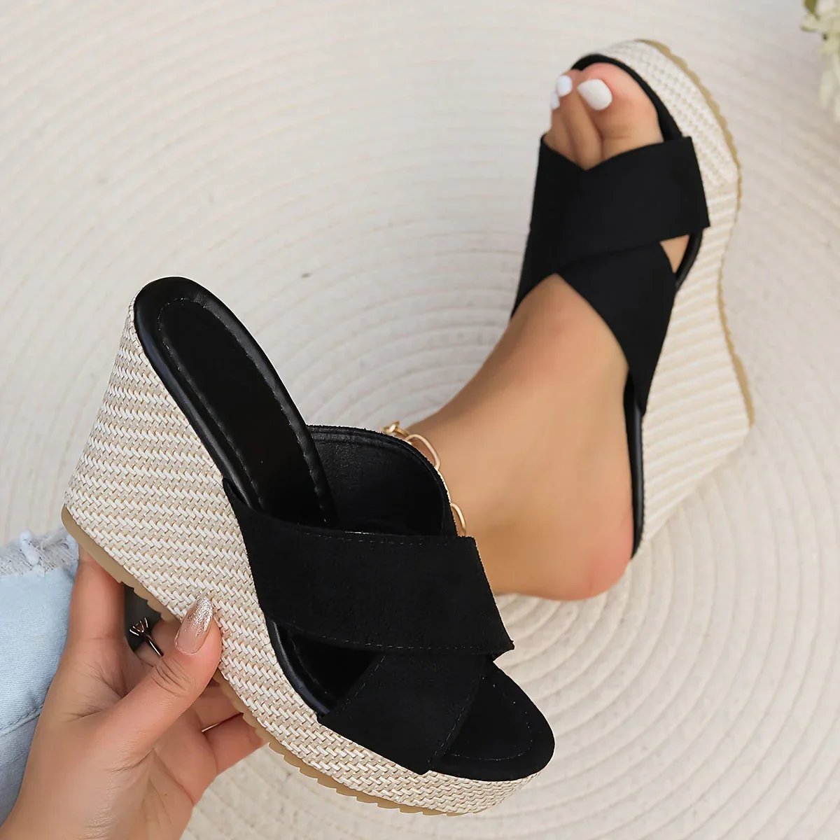 Orlena Sandals | Cross Strap Wedge Sandals with Platform Sole - Image 3