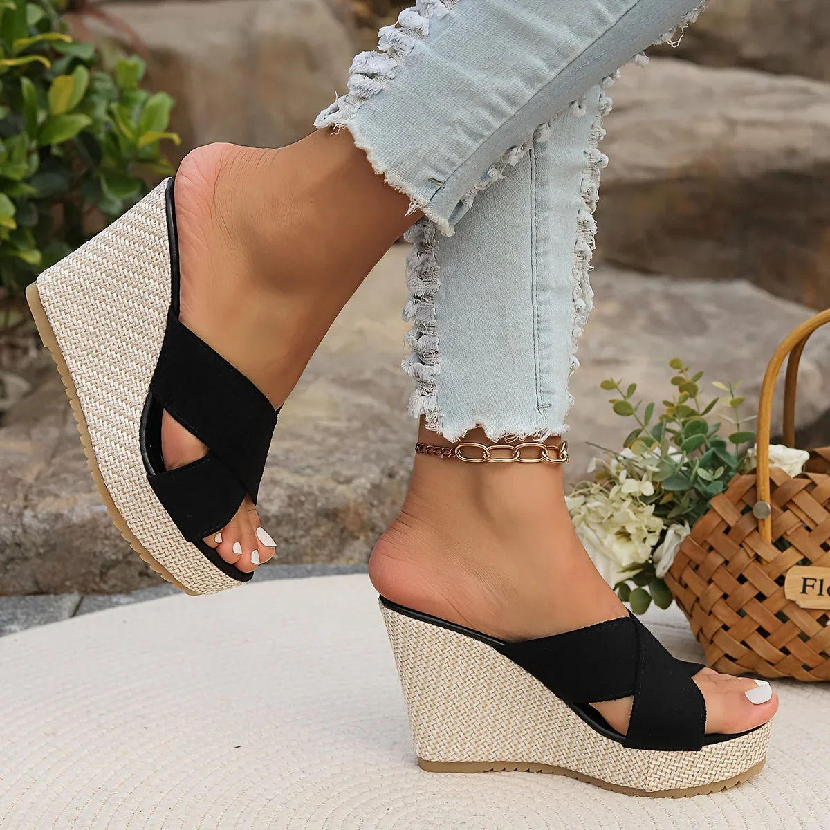 Orlena Sandals | Cross Strap Wedge Sandals with Platform Sole - Image 4