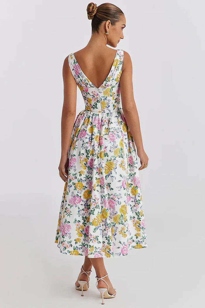 Orlita Dress | Floral Sleeveless Midi Dress with Fitted Bodice - Image 2