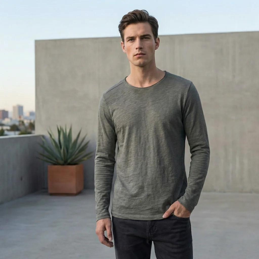 Oscar Regular Fit Long Sleeve T-Shirt | Solid Crewneck Long Sleeve T-Shirt - Image 3