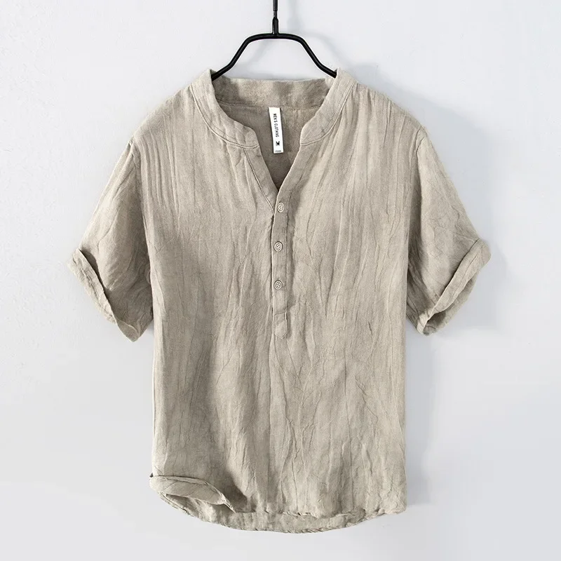 Oscar Relaxed Fit Henley Shirt | Band Collar Short Sleeve Shirt