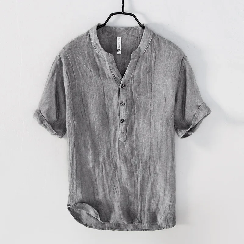 Oscar Relaxed Fit Henley Shirt | Band Collar Short Sleeve Shirt - Image 2
