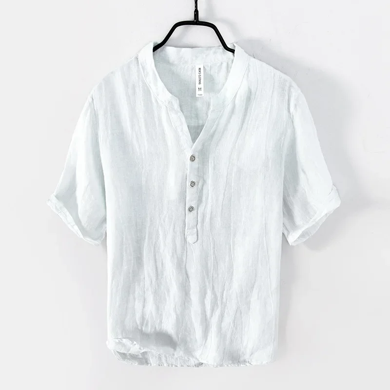 Oscar Relaxed Fit Henley Shirt | Band Collar Short Sleeve Shirt - Image 3