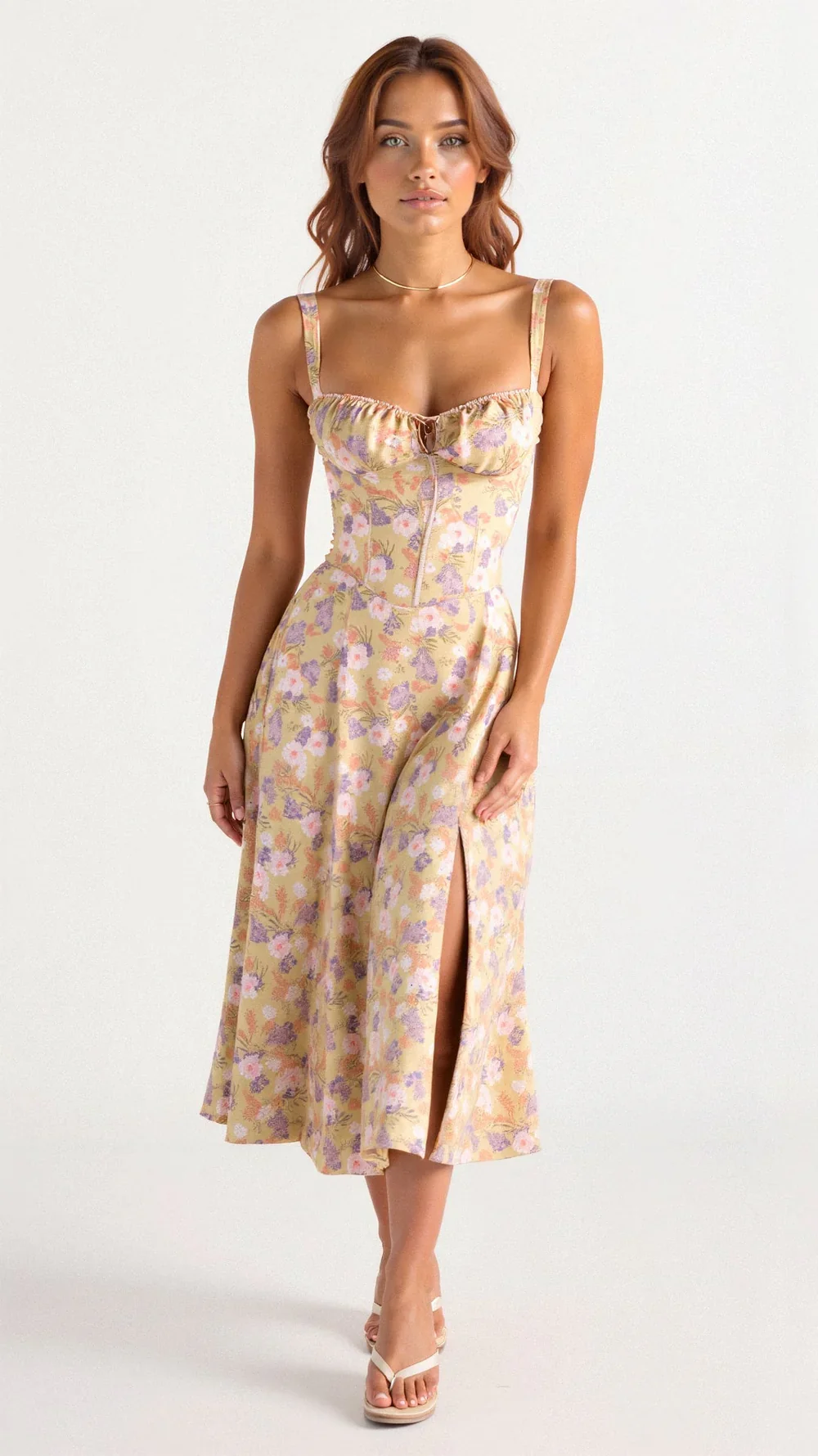 Ottie Dress | Floral Corset Midi Dress with Side Slit - Image 5