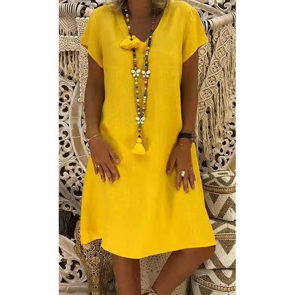Paris Dress | Solid Color V-Neck Cotton Dress