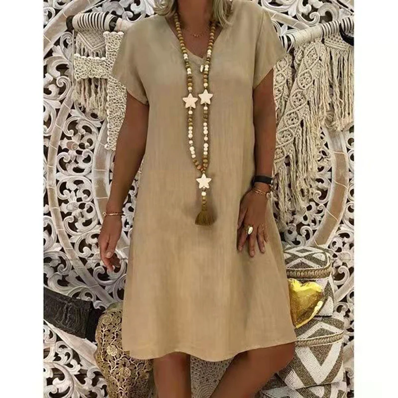 Paris Dress | Solid Color V-Neck Cotton Dress - Image 2