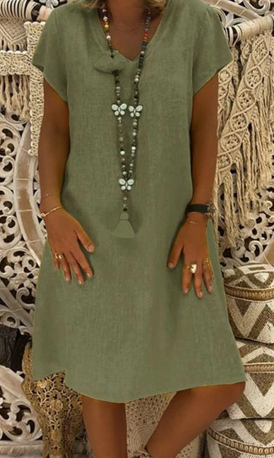Paris Dress | Solid Color V-Neck Cotton Dress - Image 4