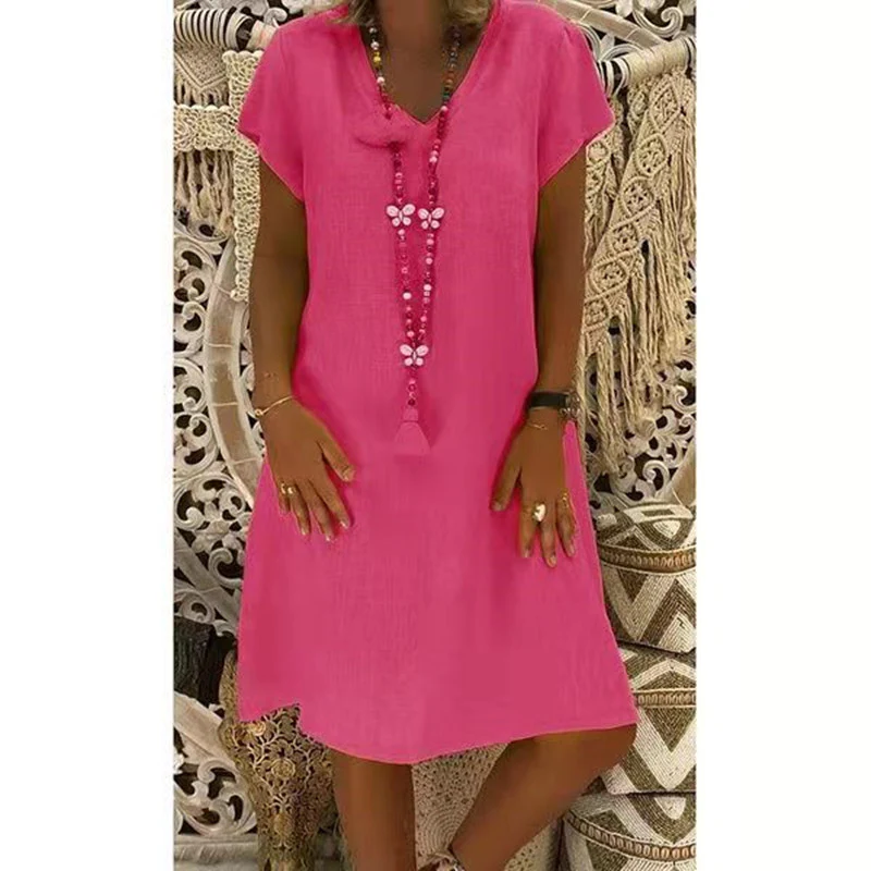 Paris Dress | Solid Color V-Neck Cotton Dress - Image 6
