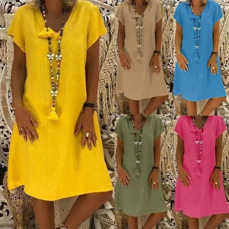 Paris Dress | Solid Color V-Neck Cotton Dress - Image 7