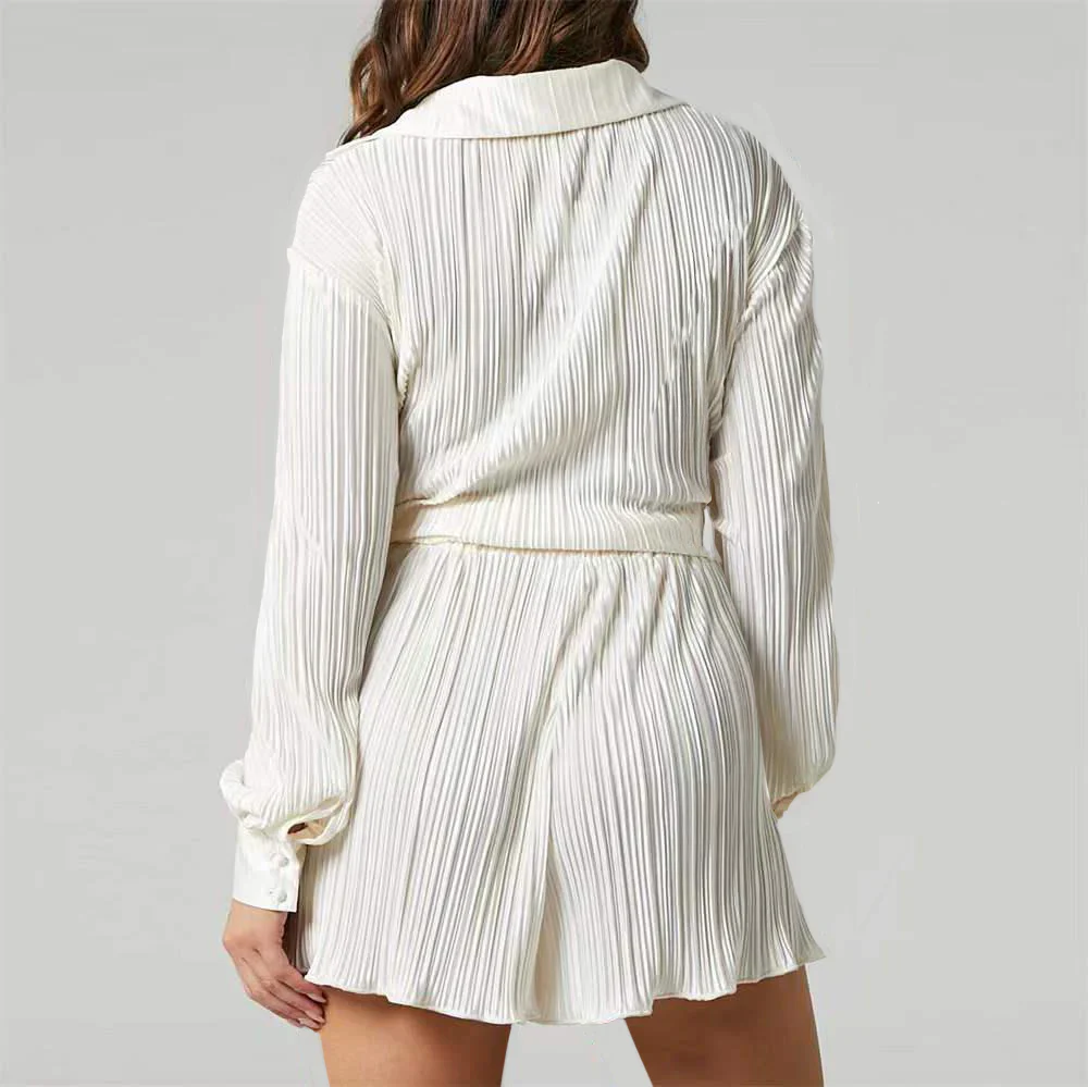 Patience Co-ord Set | Pleated Long Sleeve Blouse & Shorts - Image 3