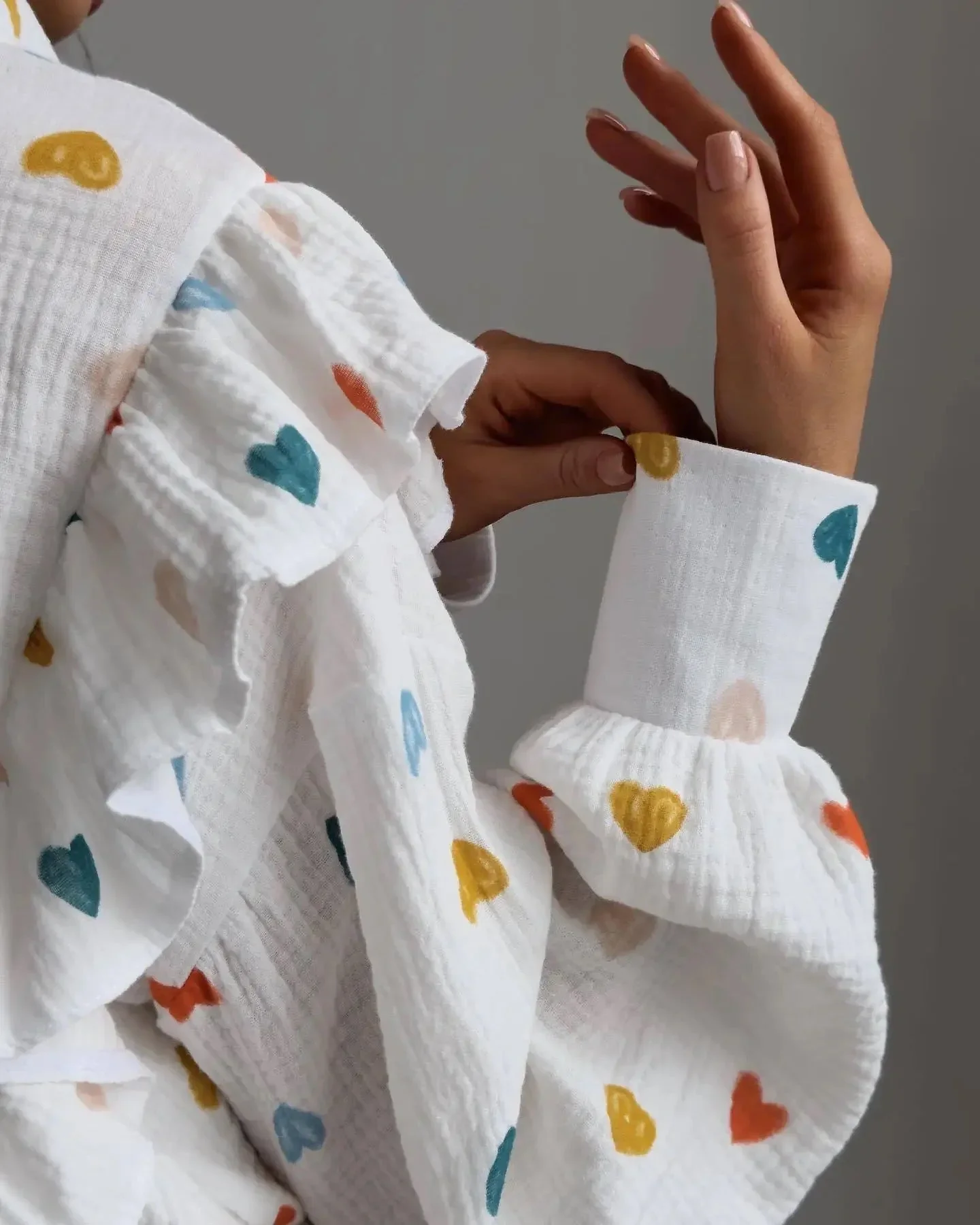 Peaches Co-ord Set | Ruffled Blouse & Shorts with Heart Print - Image 14