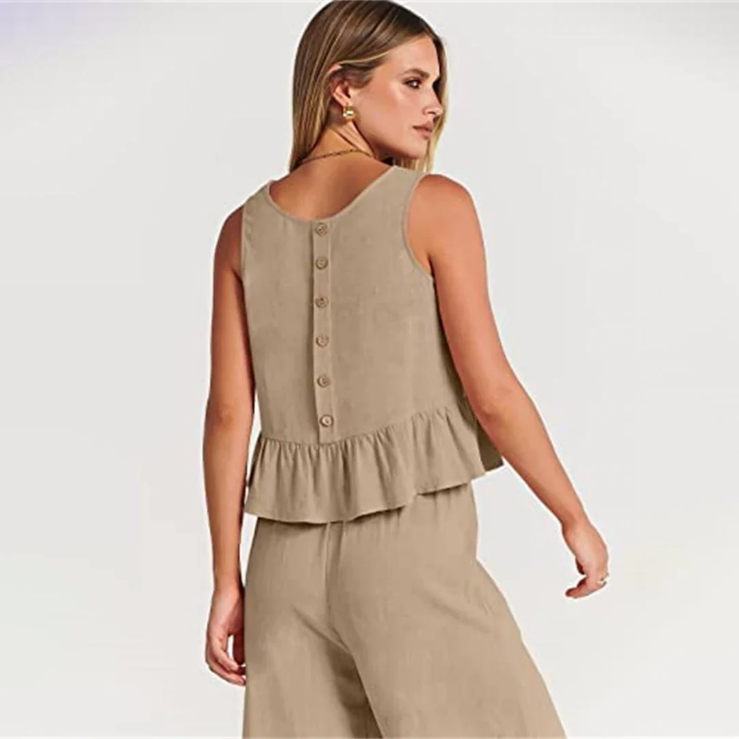 Pearlina Matching Set | Sleeveless Peplum Top & Wide-Leg Trousers - Image 10