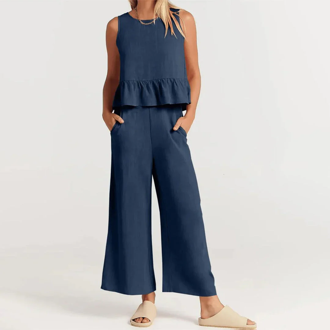 Pearlina Matching Set | Sleeveless Peplum Top & Wide-Leg Trousers - Image 2