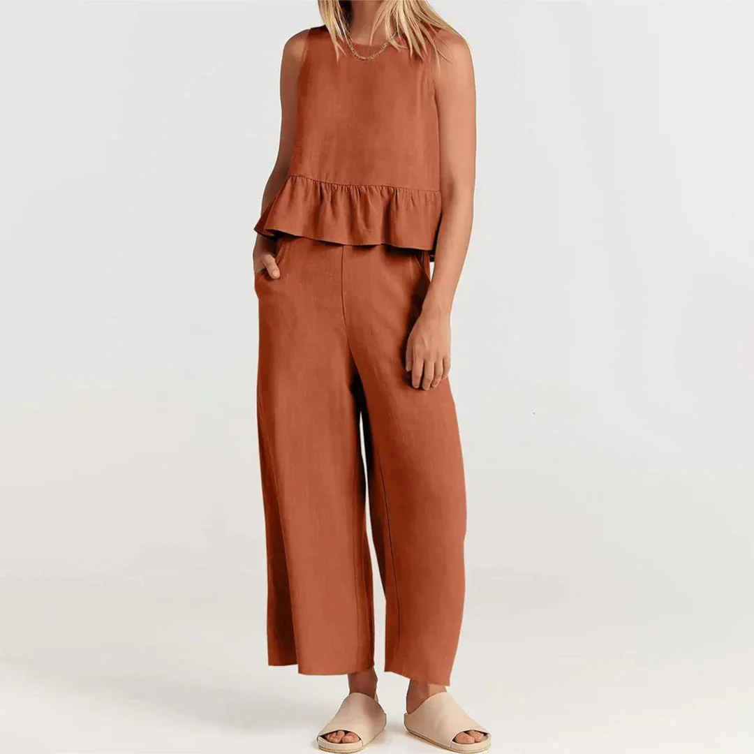 Pearlina Matching Set | Sleeveless Peplum Top & Wide-Leg Trousers - Image 3