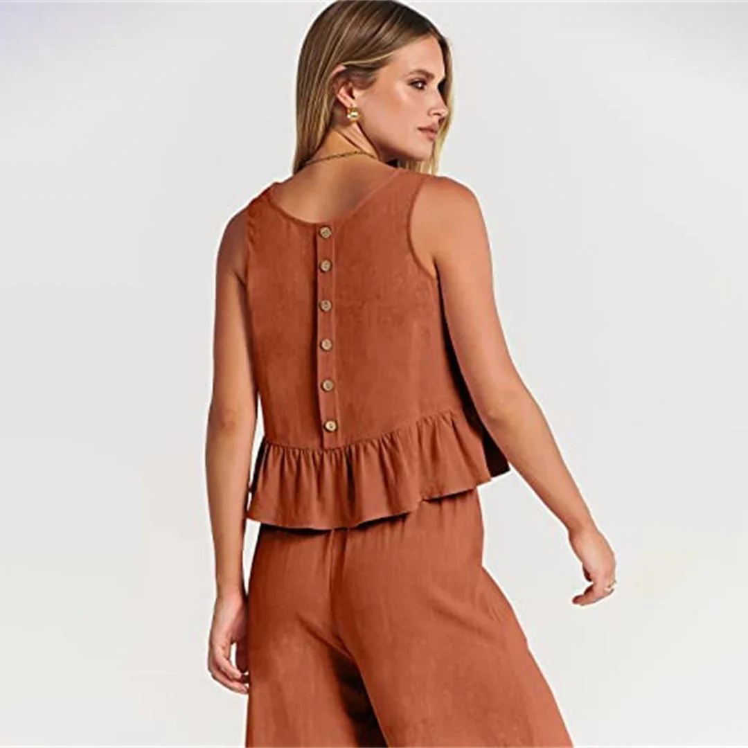 Pearlina Matching Set | Sleeveless Peplum Top & Wide-Leg Trousers - Image 4