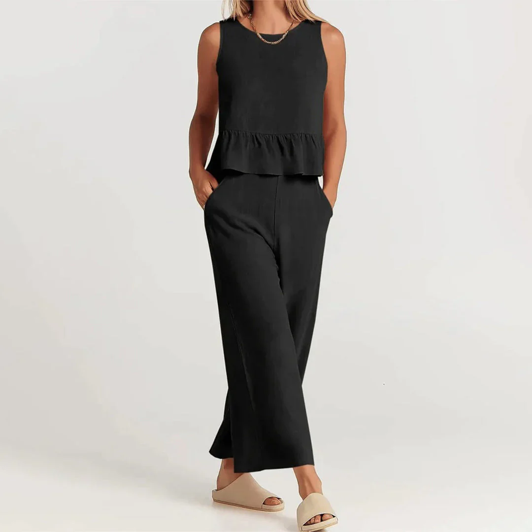 Pearlina Matching Set | Sleeveless Peplum Top & Wide-Leg Trousers - Image 5