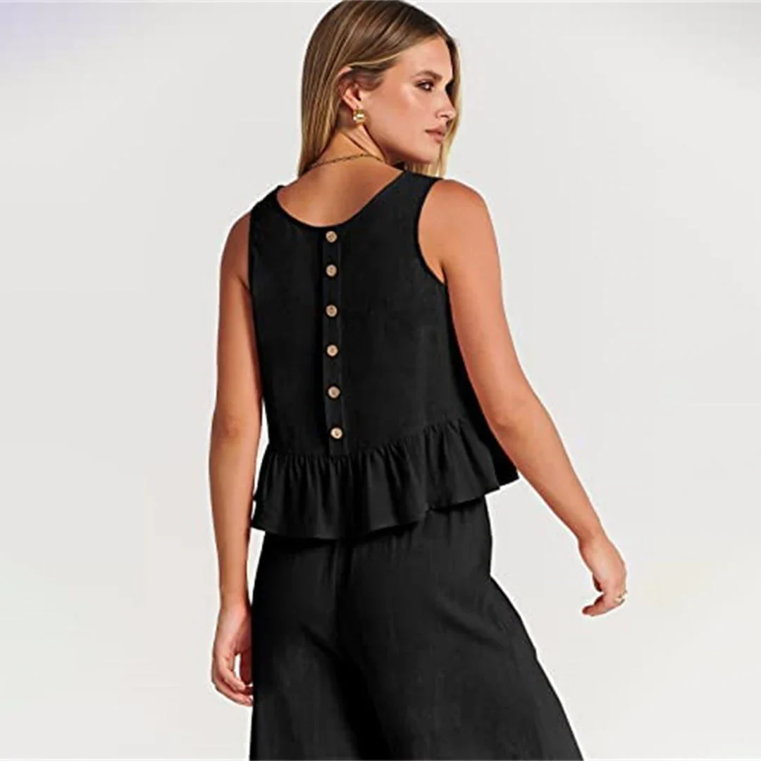 Pearlina Matching Set | Sleeveless Peplum Top & Wide-Leg Trousers - Image 6