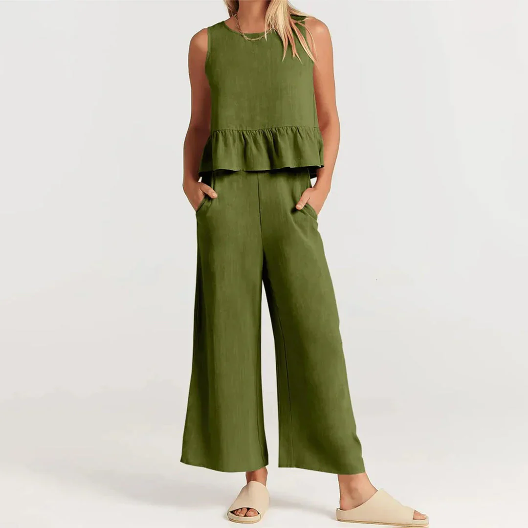 Pearlina Matching Set | Sleeveless Peplum Top & Wide-Leg Trousers - Image 7